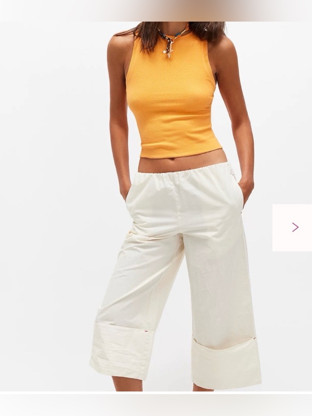 Free People Lula Cuff Pants in Yellow Size M Cropped Stretch Pockets ~ NWOT
